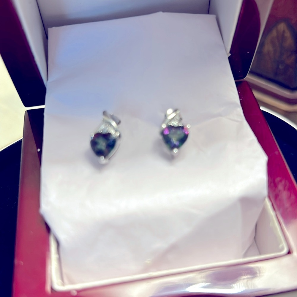 Mystic topaz earrings in sterling silver with diamond chip